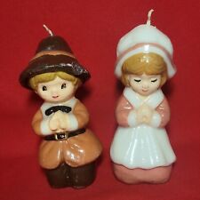 Vintage Pilgrim Boy and Girl Candle Thanksgiving Decor Set of 2 picture