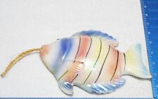 Ceramic Fish Wall Hanging, Hand Painted Eating Worm, Pastel Colors - Art Decor picture
