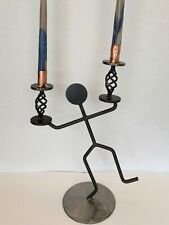 Stickman Candlestick Holder Welded Metal Handmade Artisan Heavy Weight Large 18