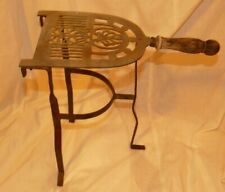 Vintage Brass & Iron Hearth Fireplace Iron Trivet Stand Wood Handle 14.5