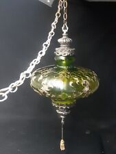 Excellent Large Vintage MCM Hollywood Regency Emerald Green Glass Swag Lamp picture
