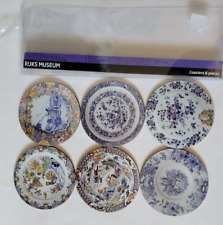 Rijks Museum Amsterdam Floral Blue Plates Coasters Cork Back Set of 6 Lanzfeld picture