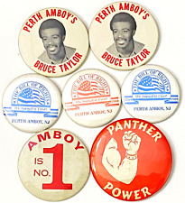7 Vtg Pinback Buttons Perth Amboy NJ 1989 Bill of Rights Bruce Taylor NFL Player picture
