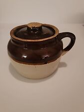 Brown Stoneware Crock Pottery Bean Pot Crown Glaze Jug Lid See Pics Read Desc picture