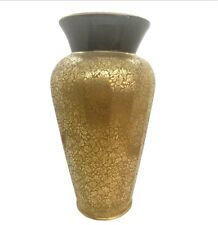 VINTAGE PADEN CITY BLACK SWANSON VASE WITH GOLD ENCRUSTED WHEELING ETCHING 1930S picture