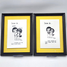 2 Vintage Kim Casali LOVE IS wall Plaques Signs Ceramic 1970s Wood Framed 5 x 7 picture