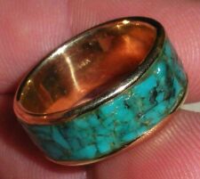 VINTAGE NAVAJO 14K GOLD TURQUOISE INLAY WEDDING BAND RING SIZE 8.5 tuvi picture