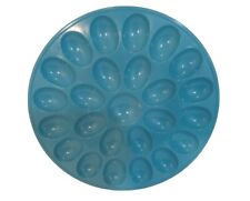 Dennis East Deviled Egg Platter Plate Teal Blue Hard Plastic Holds 12 Eggs picture