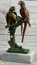 Three Macaw Parrots on a Branch Bronze Metal Statue Sculpture Colorful Decor Art picture