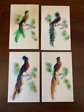 Lot of 4 Vintage Bird Paintings - Real Feathers - LOT OF 4 picture