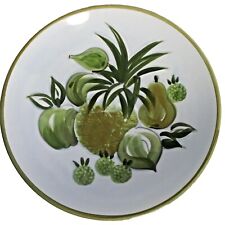 Vtg MCM Centerpiece Fruit Bowl Hand Painted Embossed Green Fruit 14