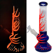 10 Inches Glow In The Dark Red Vein Glass Bong Water Pipe+14mm Bowl and Stem Red picture