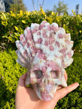 3.5lb Natural Plum tourmaline Quartz Carved Indian Skull Crystal Reiki Healing picture