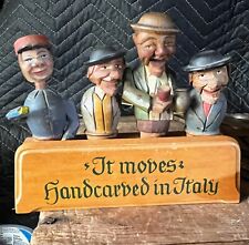 4 Vintage ANRI Italian Carved Wood Moving Puppet Cork Bottle Stoppers WITH STAND picture