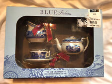 Spode Blue Italian Tea Time Ornaments NIB Blue White Red Bows NIB Portmeirion UK picture
