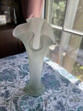 Beautiful Vtg Frosted Ruffel Top Glass Flower Vase picture