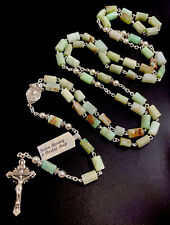 Semi Precious 10mm Australia Jade Stone Cylinder & Sterling Silver Rosary w/ Tag picture