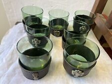 Vintage set Green spanish revival old fashion glass leather bar tumblers Glasses picture