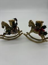 Pair Vintage Brass Rocking Horse Candle Holder 3.5 X 4.5” Equestrian Retro MCM picture