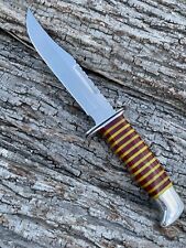 BUCK 119 CUSTOM LEROY REMER  RED & YELLOW FIXED BLADE KNIFE KNIVES SHEATH picture