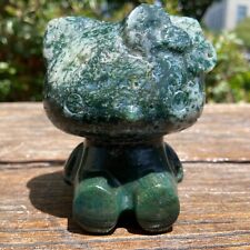 1.3LB 3.6'' Moss Agate Hello Kitty Cat Quartz Crystal Gift Decor Healing Statue picture