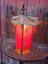 MASSIVE 27x20 authentic Japanese Silk Wood Lantern Table Hanging Lamp  VTG picture