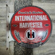 INTERNATIONAL HARVESTER FLANGE 2-SIDED PORCELAIN ENAMEL SIGN 17 1/2 X 17 INCHES picture