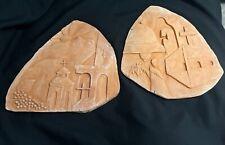 2 Terracotta Made Of Clay. Pottery 3D Art Wall Plaque/ Mission Religious picture