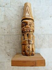 RARE NATIVE American WOOD CARVING Danny James CARVED Sculpture Totem Fisherman  picture