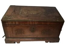 Antique Wooden Treasure Chest Box With Brass Inlay Decoration With Key Hole picture