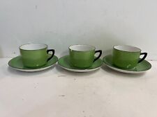 Antique Gebruder Benedikt German Green Porcelain Set of 3 Cups and Saucers picture