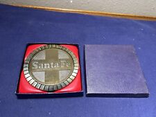 Vtg Santa Fe Railroad Train Brass Paperweight Coaster 3 1/4 Inch Diameter Unused picture