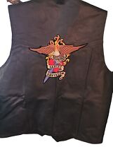 Vintage Black Genuine Leather Vest W/ Harley Davidson Patch Motorcycle Wear picture