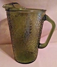 GREEN PITCHER CRACKLE SEAM GRAPHIC ICE LIP VINTAGE UNMARKED UNDTD GLASS DRINK. picture