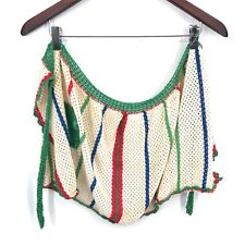 VINTAGE handmade crocheted apron green red holiday white cottagecore OS women's picture