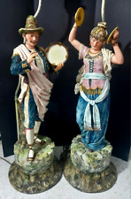 Antique Austrian Majolica Gypsies Figurine Couple as Table Lamps, 26