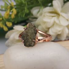 Authentic Czech Moldavite Healing Ring Sterling Silver Rose Gold Ring Jewelry picture