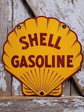 VINTAGE OLD SHELL PORCELAIN SIGN AUTOMOBILE LUBE AUTO OIL GAS STATION PUMP PLATE picture