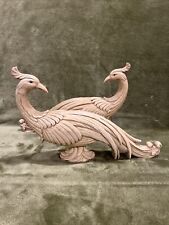 RARE Vtg Pair of Ivory Syroco Wood Peacocks Pheasants Figurines 1960s Home Decor picture
