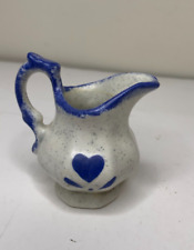 Farmhouse Country Creamer Milk Pitcher Mini Pottery Blue Heart 3