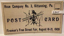 1909 KITTANNING PA. HOSE CO. #3 FIREMEN’S FREE STREET FAIR RARE AD NEW POSTCARD picture