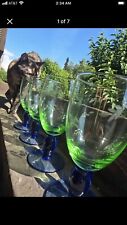 Set  of 4 uranium vaseline glass vintage Goblets picture