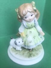 Lefton Girl Figurine Marked 00053 Hand Painted Porcelain Green Dress Puppy picture