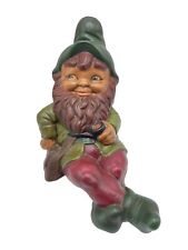 Vintage Ceramic Garden Gnome 1970s Shelf Sitter Elf Pixie Green Red 12