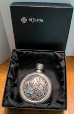 St Justin Flask w Horse Motif Celtic Knot Decor Pewter picture