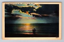 Geneva-on-the-Lake OH-Ohio, Moonlight Lake Erie, c1940 Antique Vintage Postcard picture