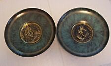 2  Maurice Asca Judaica Pal Bell Israel Brass Enamel Wall Hanging Plates picture
