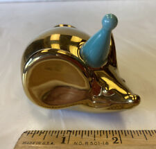 Oh Joy *Metallic Gold* ceramic MOUSE FIGURINE w/Turquoise BIRTHDAY PARTY HAT picture