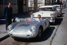 James Dean in His Porsche Spyder 1955 Photo - Actor James Dean gives a thumbs-up picture