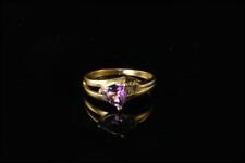 VINTAGE MODERNIST PURPLE AMETHYST BAQUETTE DIAMOND 14K YELLOW GOLD RING  BR picture